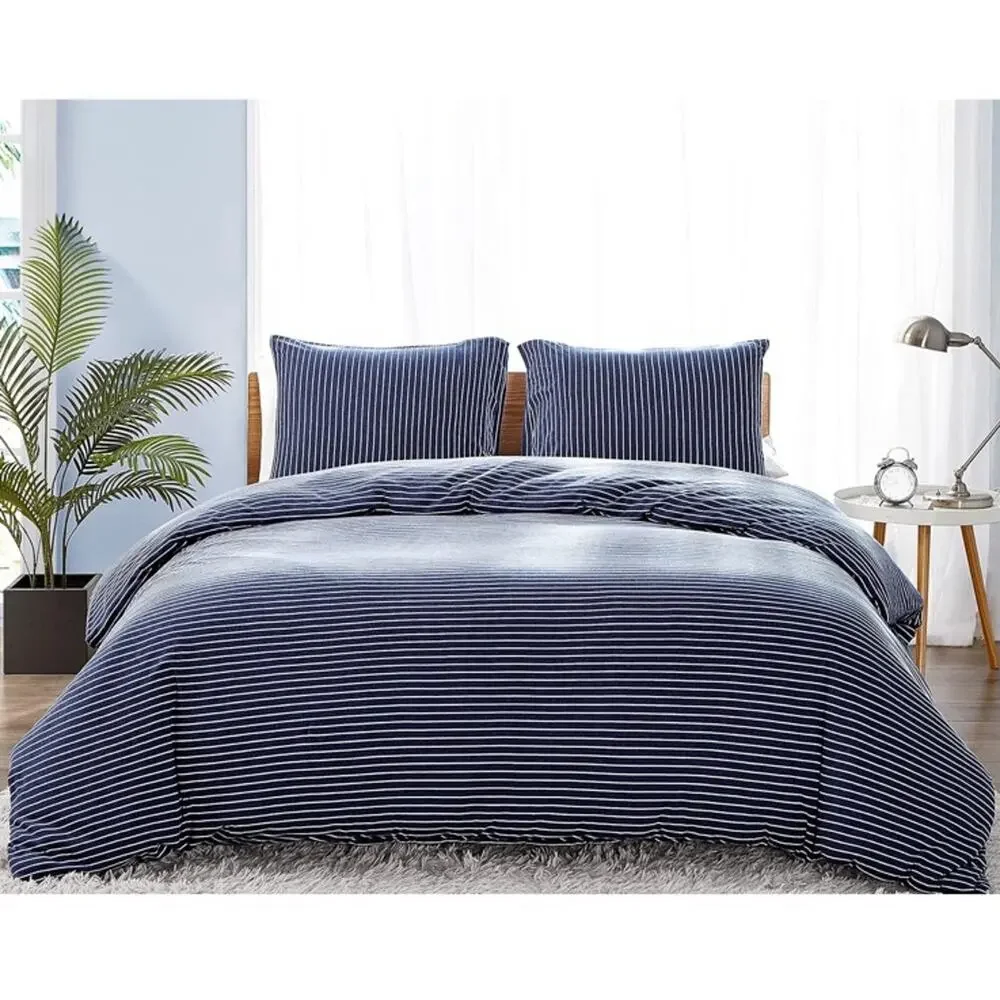 Striped Navy Blue Duvet Cover Set - Classic Bedding